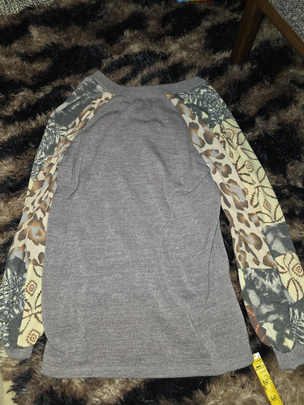white birch Taupe Pullover with Patterned Animal-Print Sleeves - Picture 2 of 4
